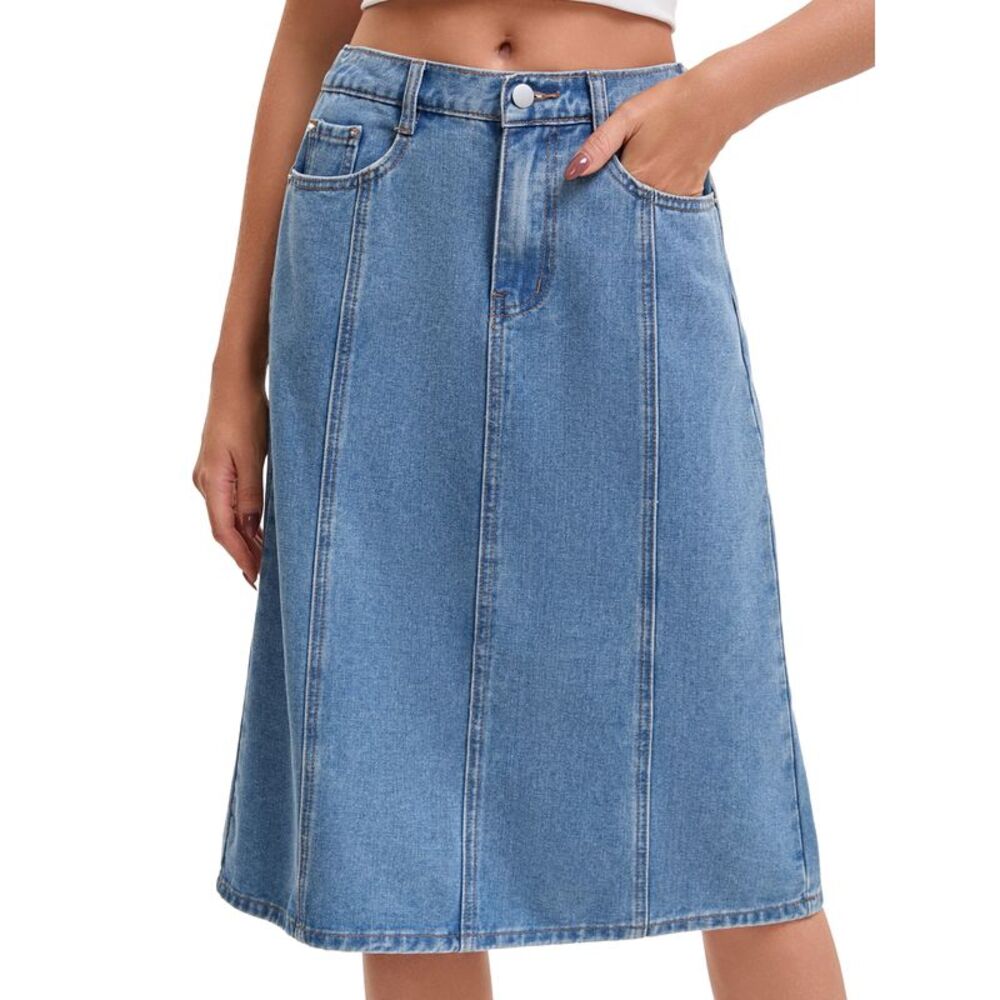 Women's A Line Midi Denim Skirt Light Blue